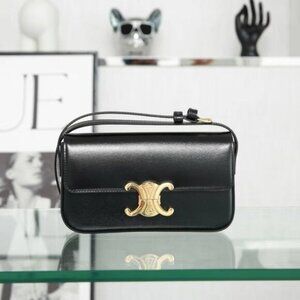 Celine Triomphe Bag in Shiny Black Calfskin With Box